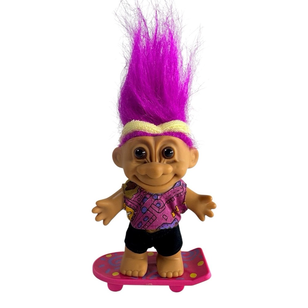 Russ Berrie Skateboarder Troll Doll Purple Hair Vintage 90s Toy Collectible